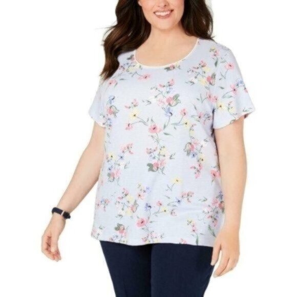 Karen Scott Tops - NWT Karen Scott Lisbon Striped Floral Shirt
